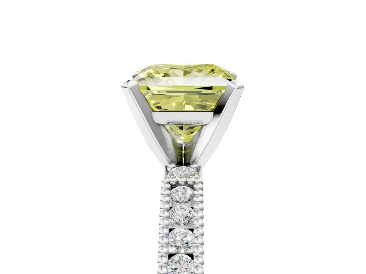 Fancy Yellow Princess Cut Solitaire with Pavé Band and Four-Prong Setting Silver