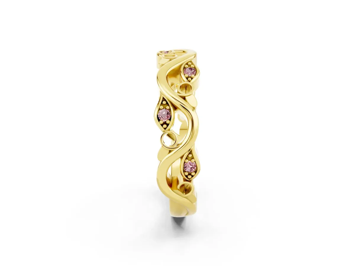 Marquise Morganite Vine Eternity Band with Bezel Setting Yellow gold