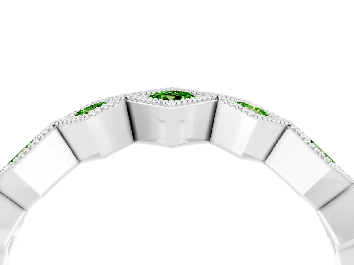 Milgrain Square Bezel Round Peridot Chevron Band Platinum