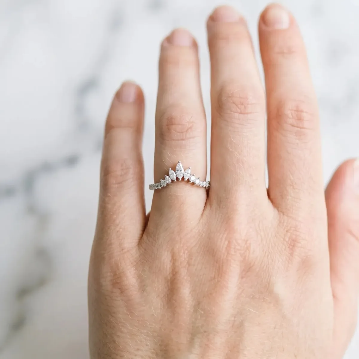 Marquise Cluster Diamond Pavé Band with Prong Setting Silver