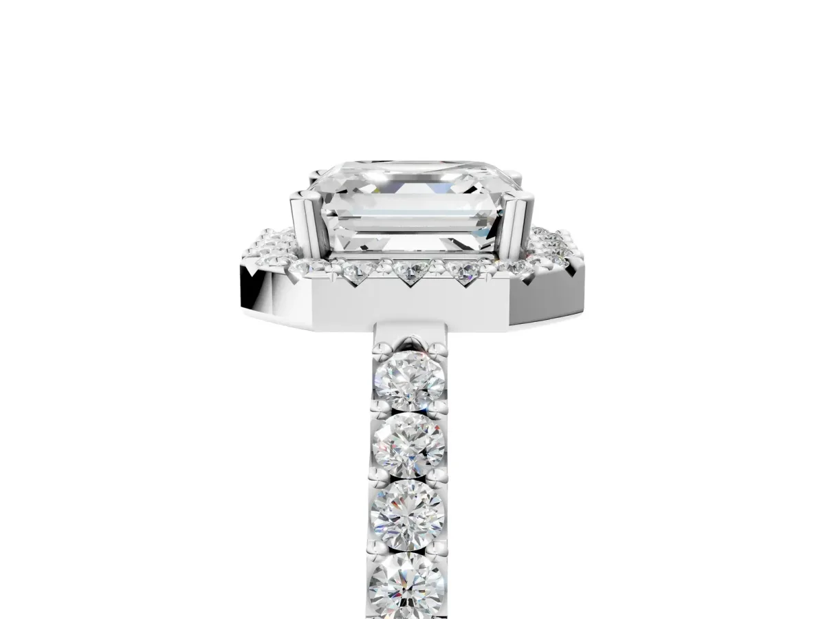 Asscher Cut Halo Diamond Pavé Solitaire Ring Platinum