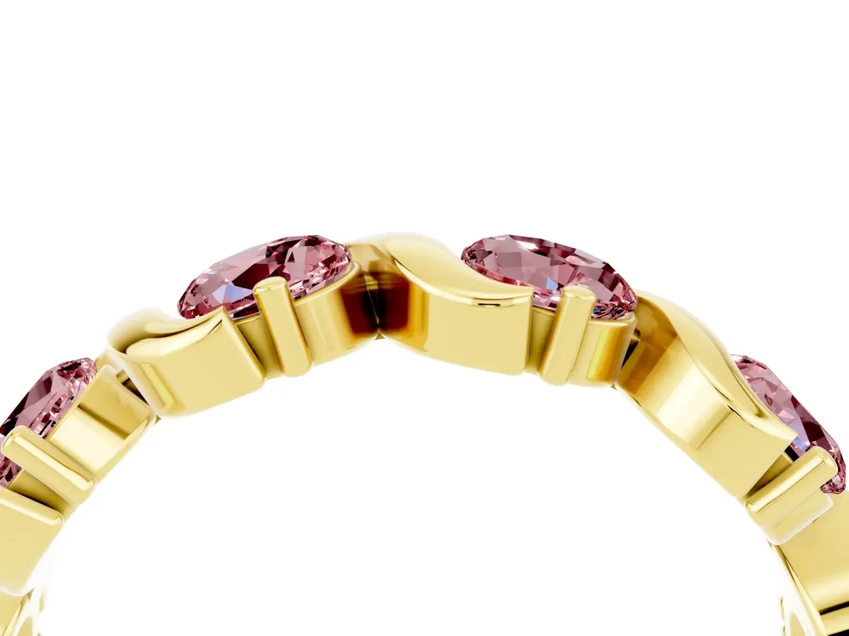Round Morganite Half Eternity Band with Wave Prong Setting Yellow gold