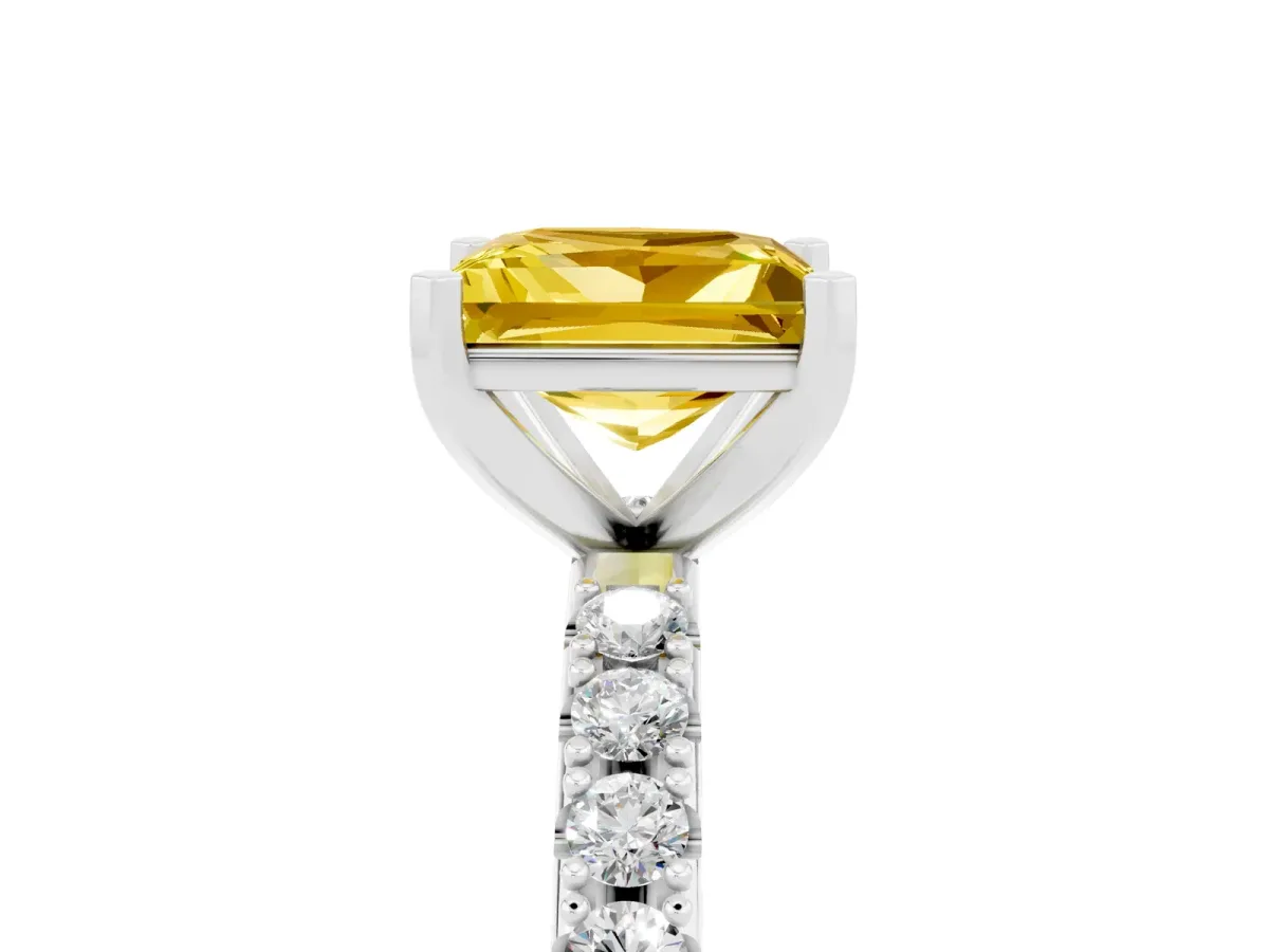 Princess Cut Yellow Sapphire Solitaire Pavé Band with Four-Prong Setting Silver