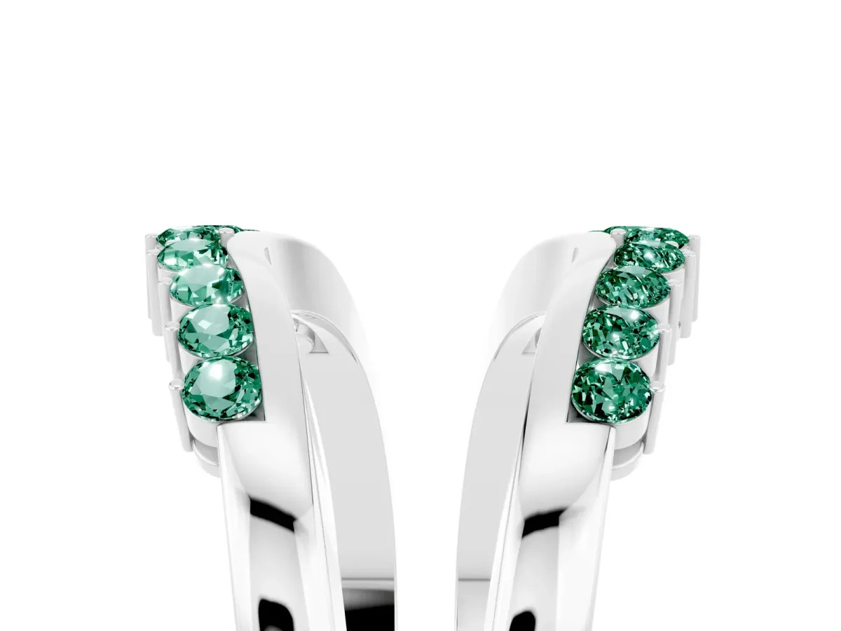 Round Green Sapphire Chevron Contour Band with Prong Setting Platinum