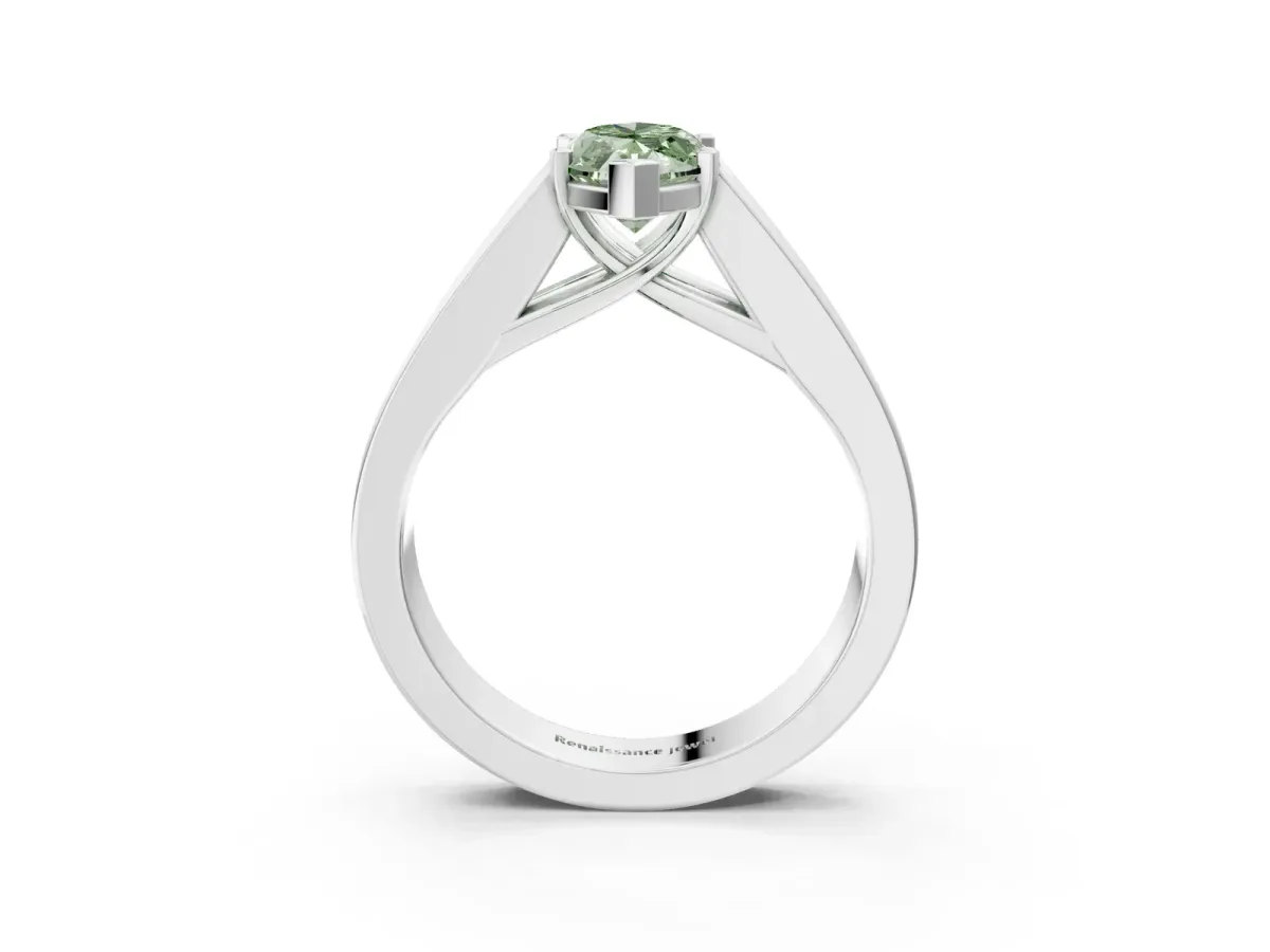 Fancy Green Marquise Cut Cut Channel Set Solitaire Ring with Four-Prong Setting Silver