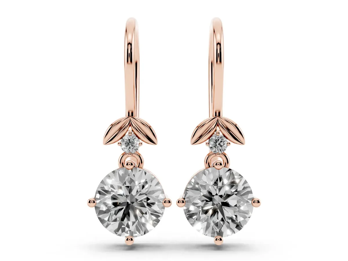 Round Diamond Water Lily Drop Earrings with Diamond Accents Rose gold