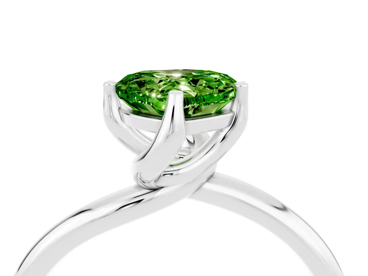 Heart Cut Peridot Solitaire Engagement Ring with Four-Prong Setting and Classic Band Silver