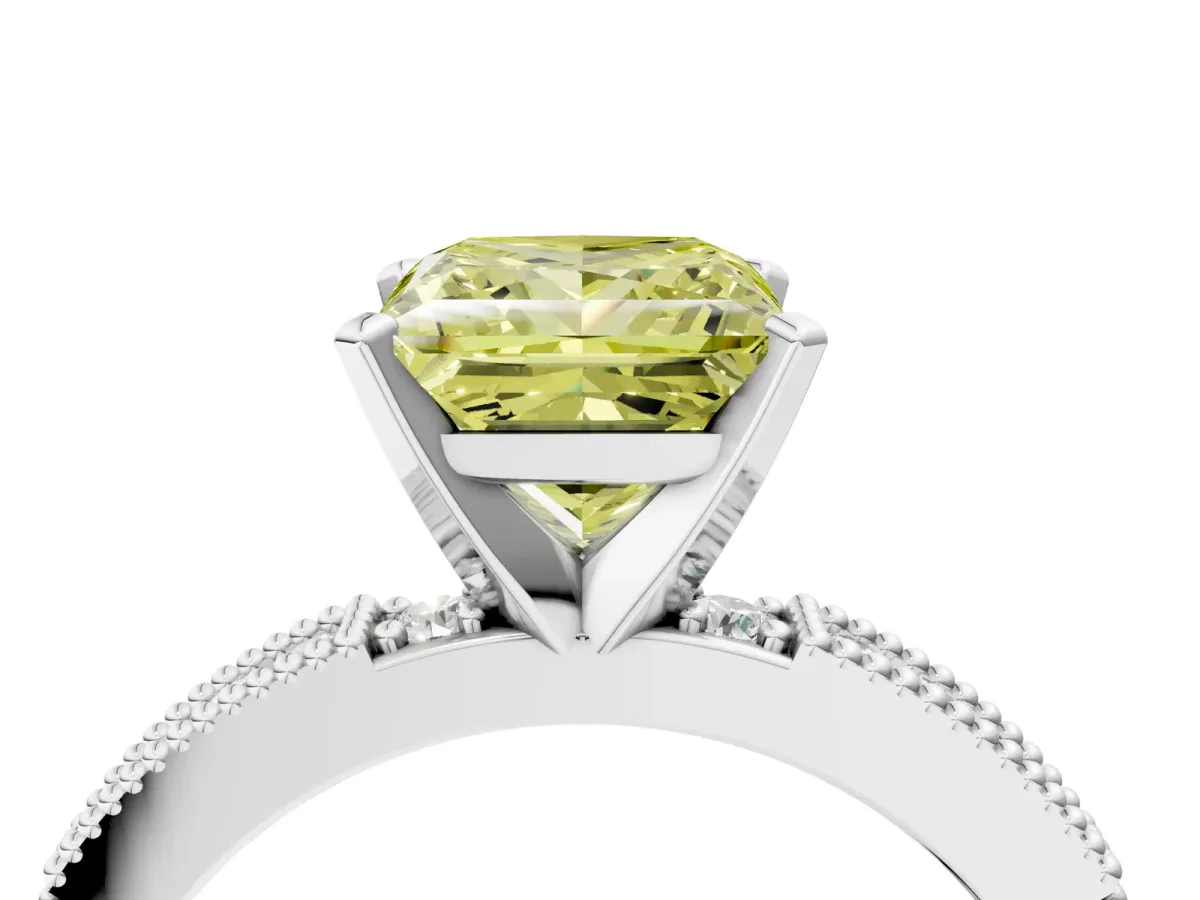 Fancy Yellow Princess Cut Solitaire with Pavé Band and Four-Prong Setting Silver