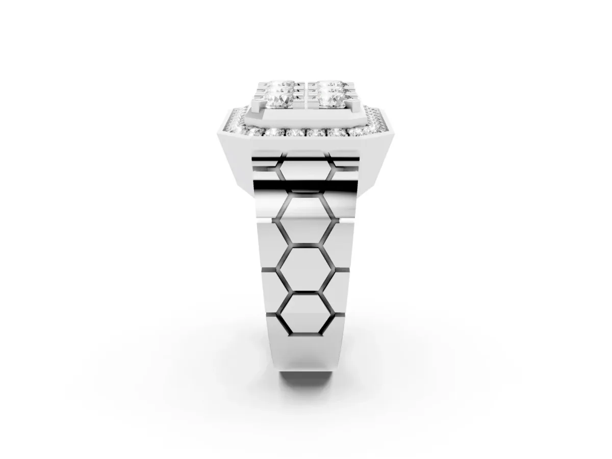 Round Diamond Cluster Halo Mens Ring White gold