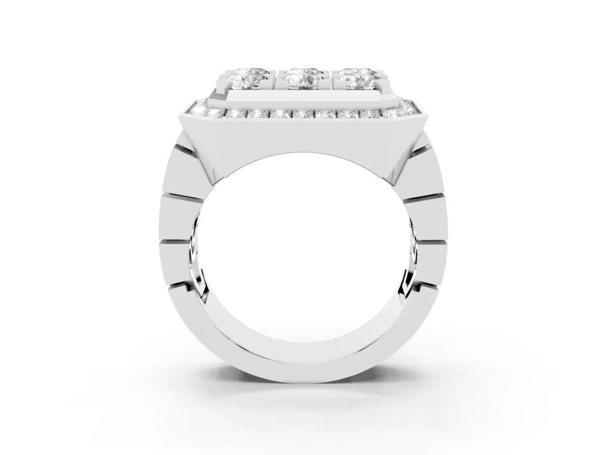 Round Diamond Cluster Halo Mens Ring White gold