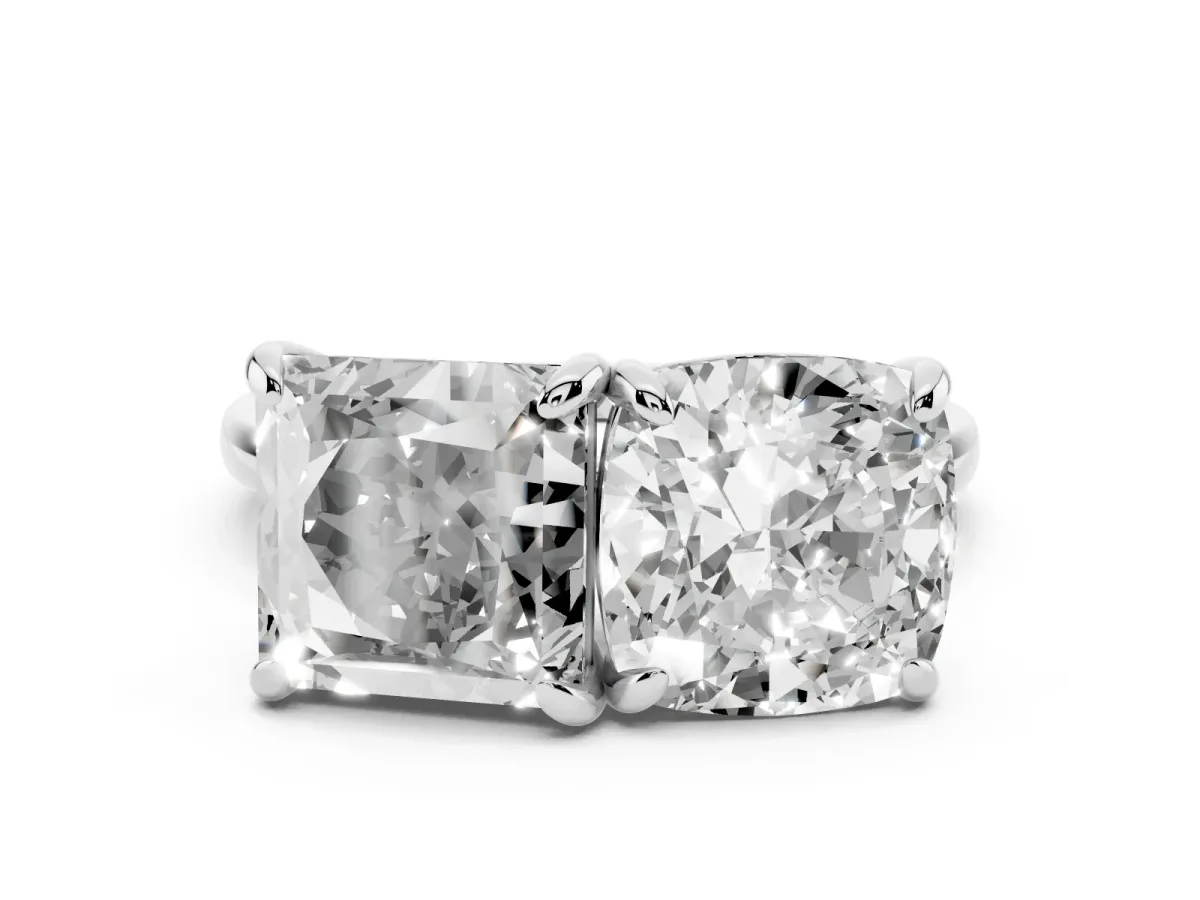 Cushion and Princess Toi Moi Ring with Prong Setting and Plain Band Silver