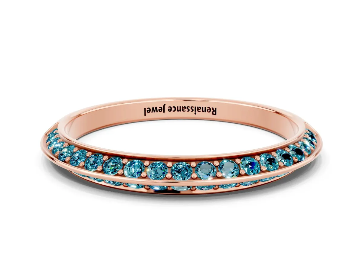 Double Row Pavé Round Blue Topaz Eternity Band with Channel Setting Rose gold