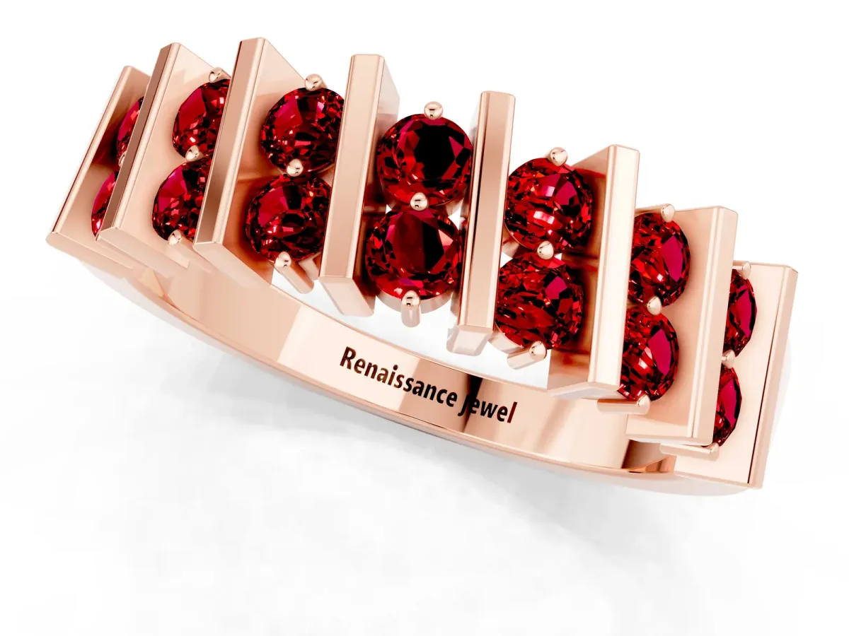 Channel Set Round Ruby Anniversary Band with Vertical Prongs Rose gold
