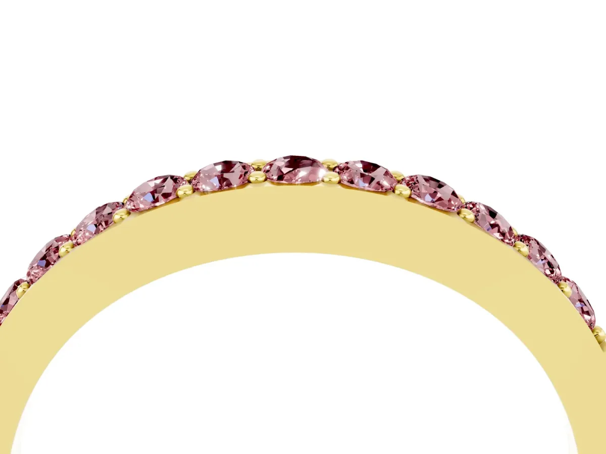 Round Morganite Curved Wedding Band with Channel Setting Yellow gold