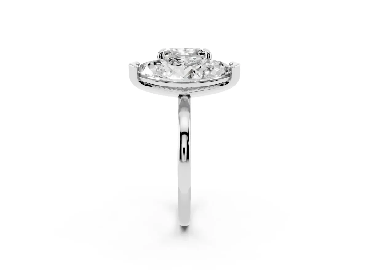 Marquise and Princess Toi Moi Ring with Prong Setting and Plain Band Silver