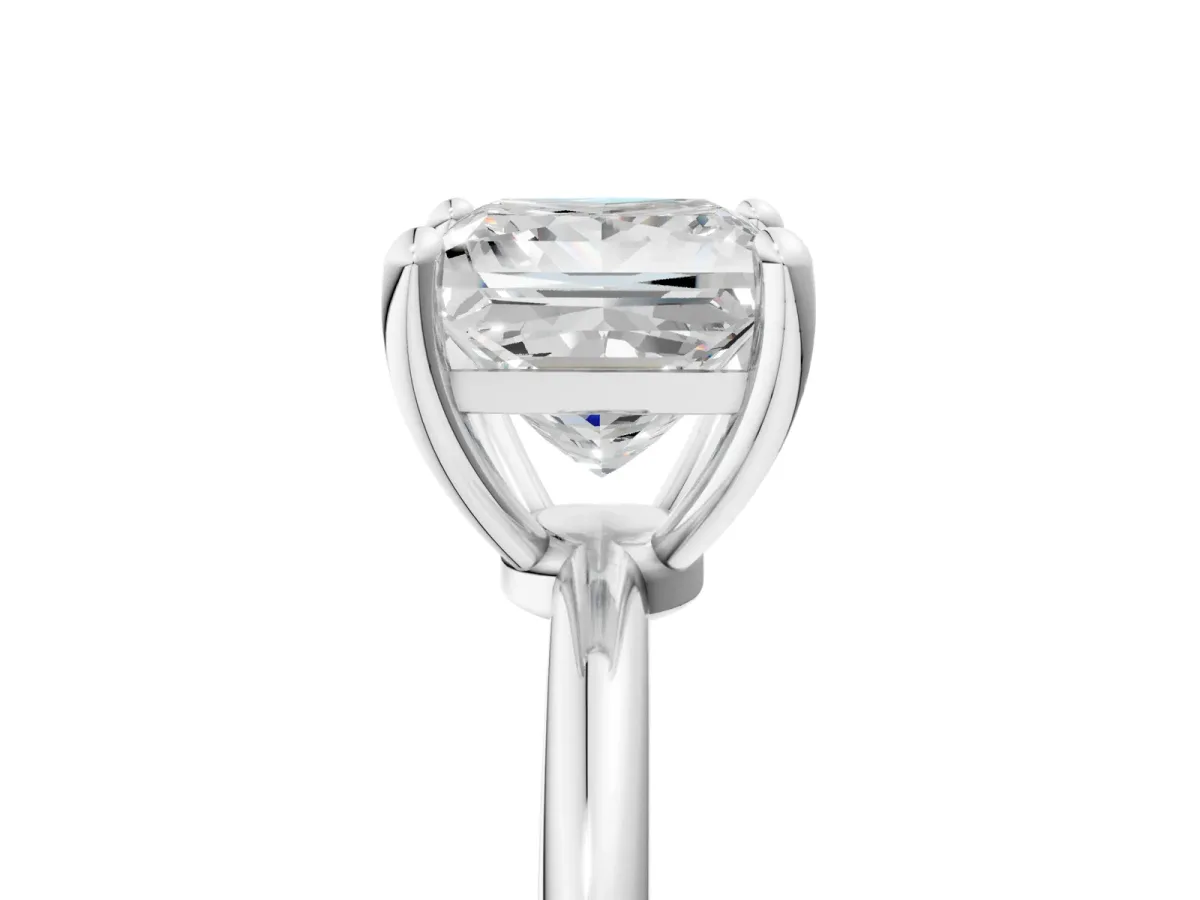 Princess Cut Solitaire Diamond Ring with 4-Prong Setting on a Classic Band Silver