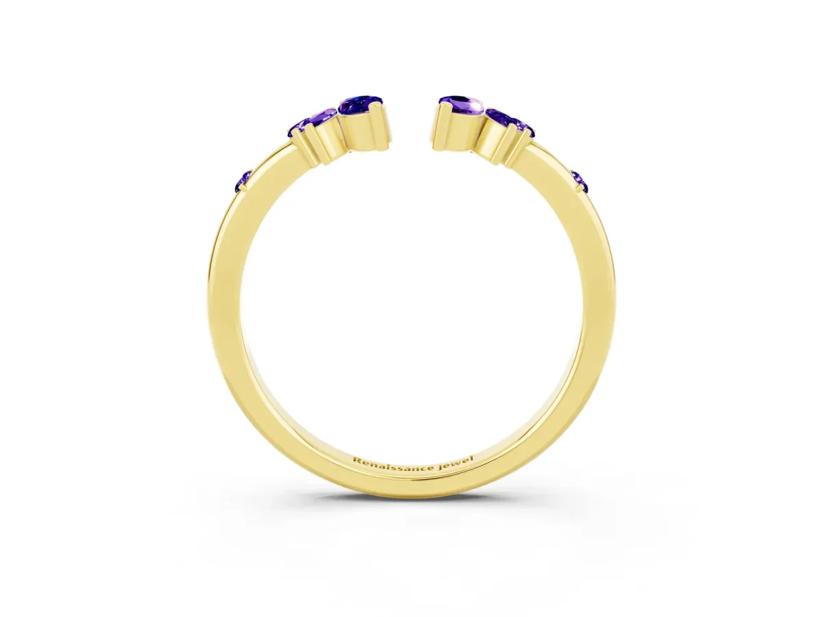 Open Marquise Cluster Tanzanite Band with Prong Setting Yellow gold