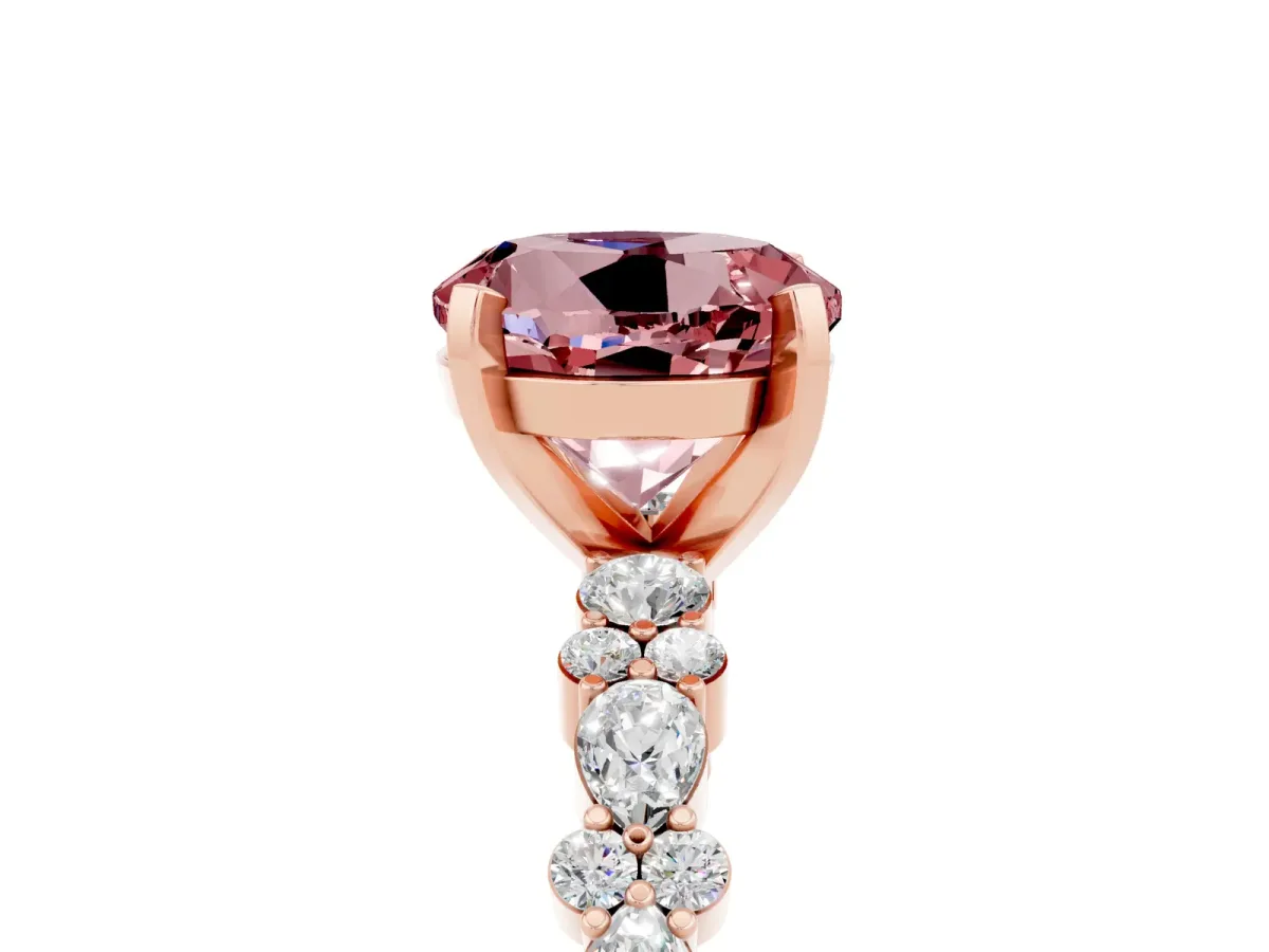 Round Cut Morganite Side Stone Solitaire Ring with Round and Four-Prong Setting Rose gold