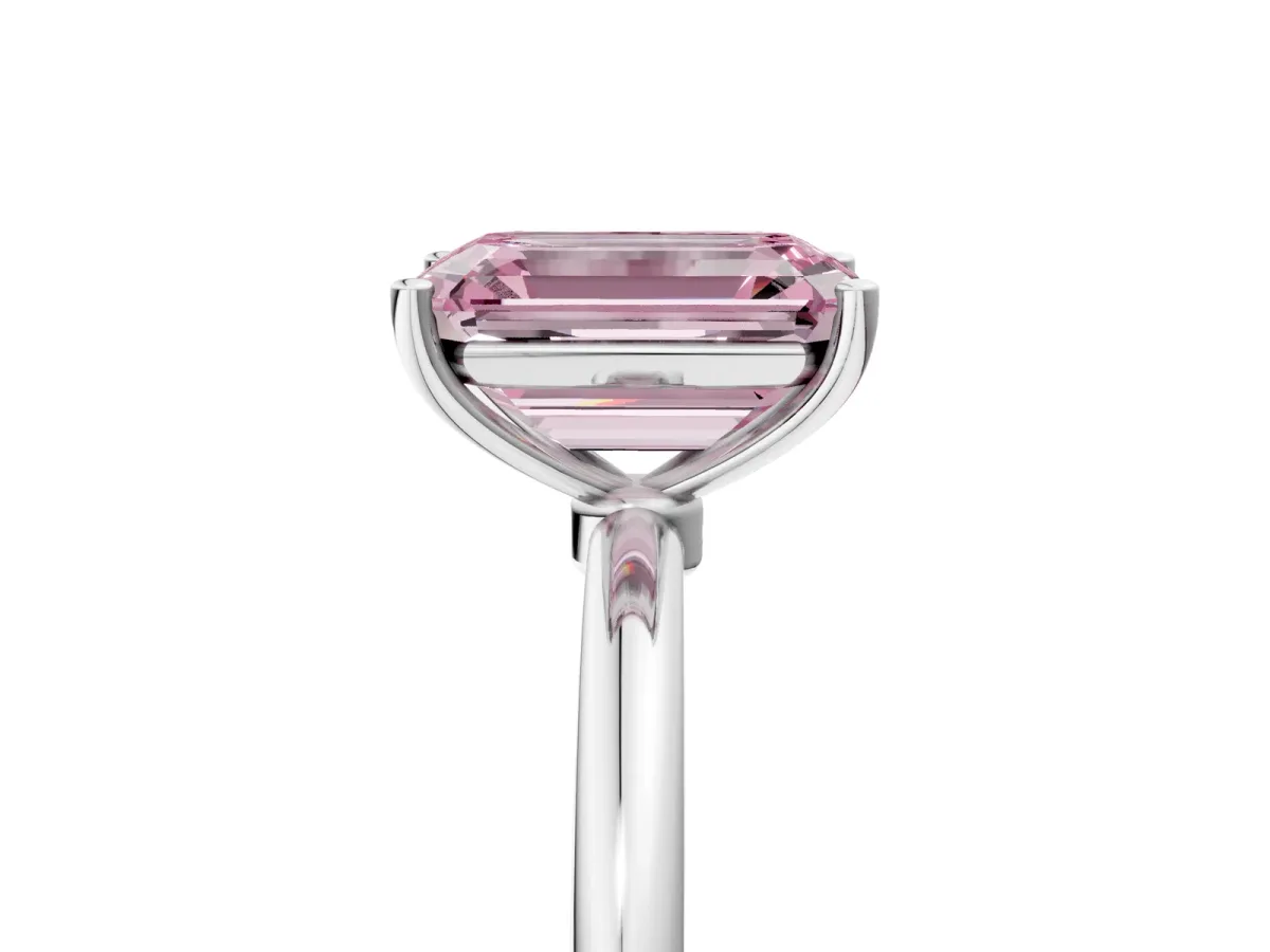 Fancy Pink Emerald Cut Cut Solitaire Engagement Ring with Thin Band and Four-Prong Setting Silver