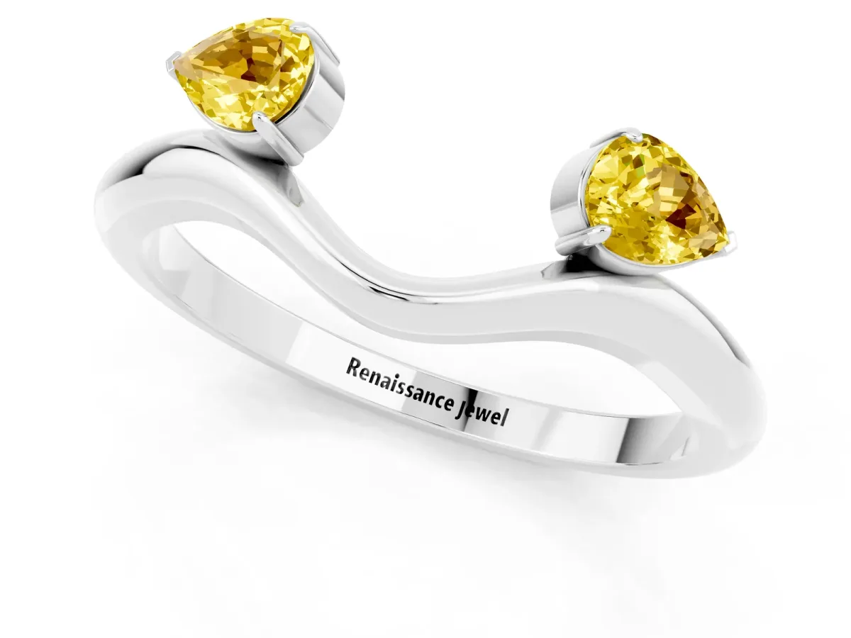 Pear Cut Yellow Sapphire Two-Stone Open Band Ring with Prong Setting Platinum