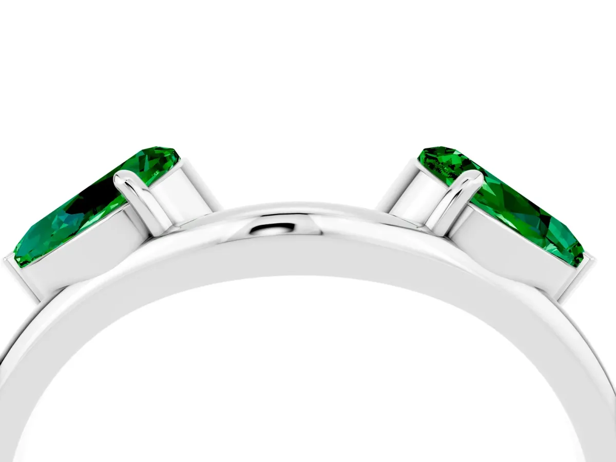 Two-Stone Pear Emerald Bypass Ring with Prong Setting Silver