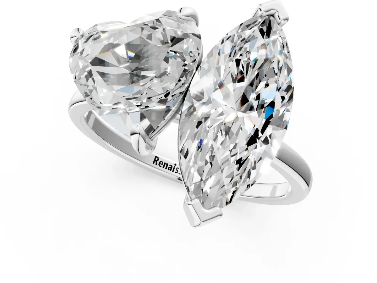 Heart and Marquise Toi Moi Ring with Prong Setting and Micro Pave Band Silver