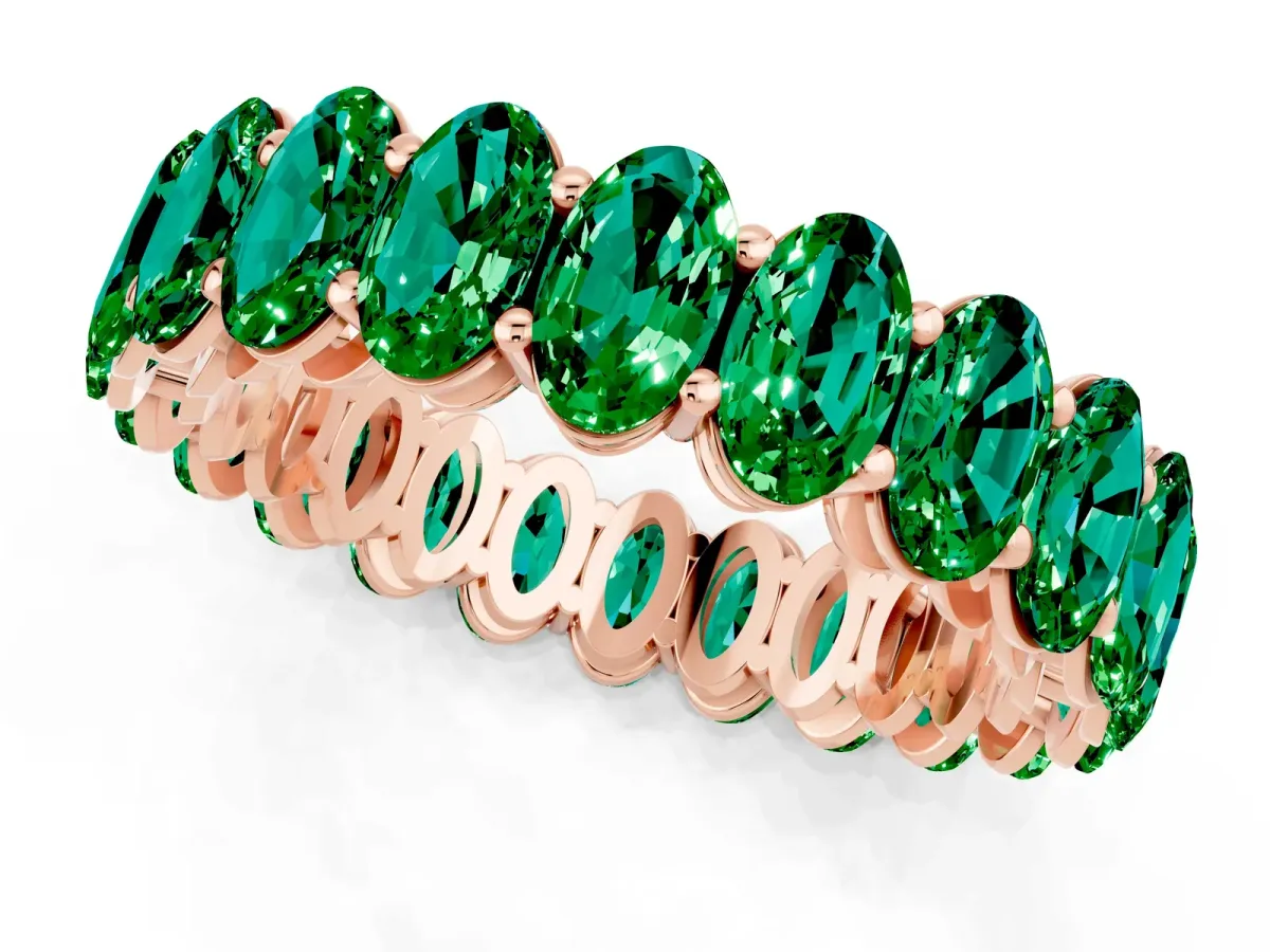 Oval Cut Emerald Eternity Band with Shared Prong Setting Rose gold