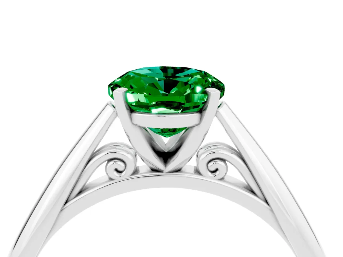 Oval Cut Emerald Solitaire Engagement Ring with Cathedral Setting and Four-Prong Mount White gold