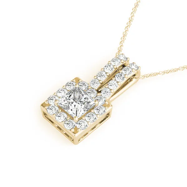Halo Princess Cut Double Bail Pendant Yellow gold
