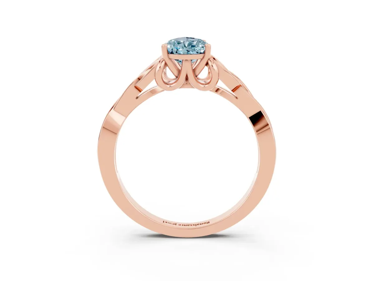 Pear Cut Aquamarine Solitaire Celtic Knot Ring with Four-Prong Setting Rose gold
