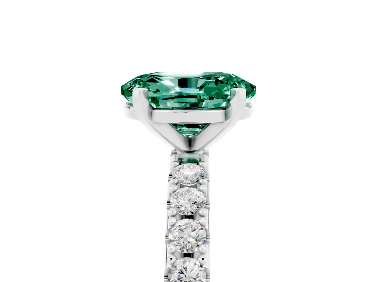 Oval Cut Green Sapphire Solitaire Pavé Band with Four-Prong Setting Silver