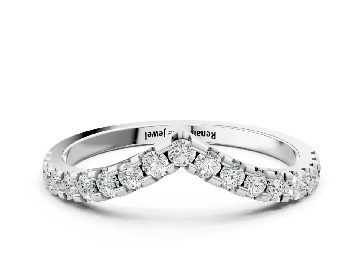 Pavé Round Diamond Chevron Band with Shared Prong Setting White gold