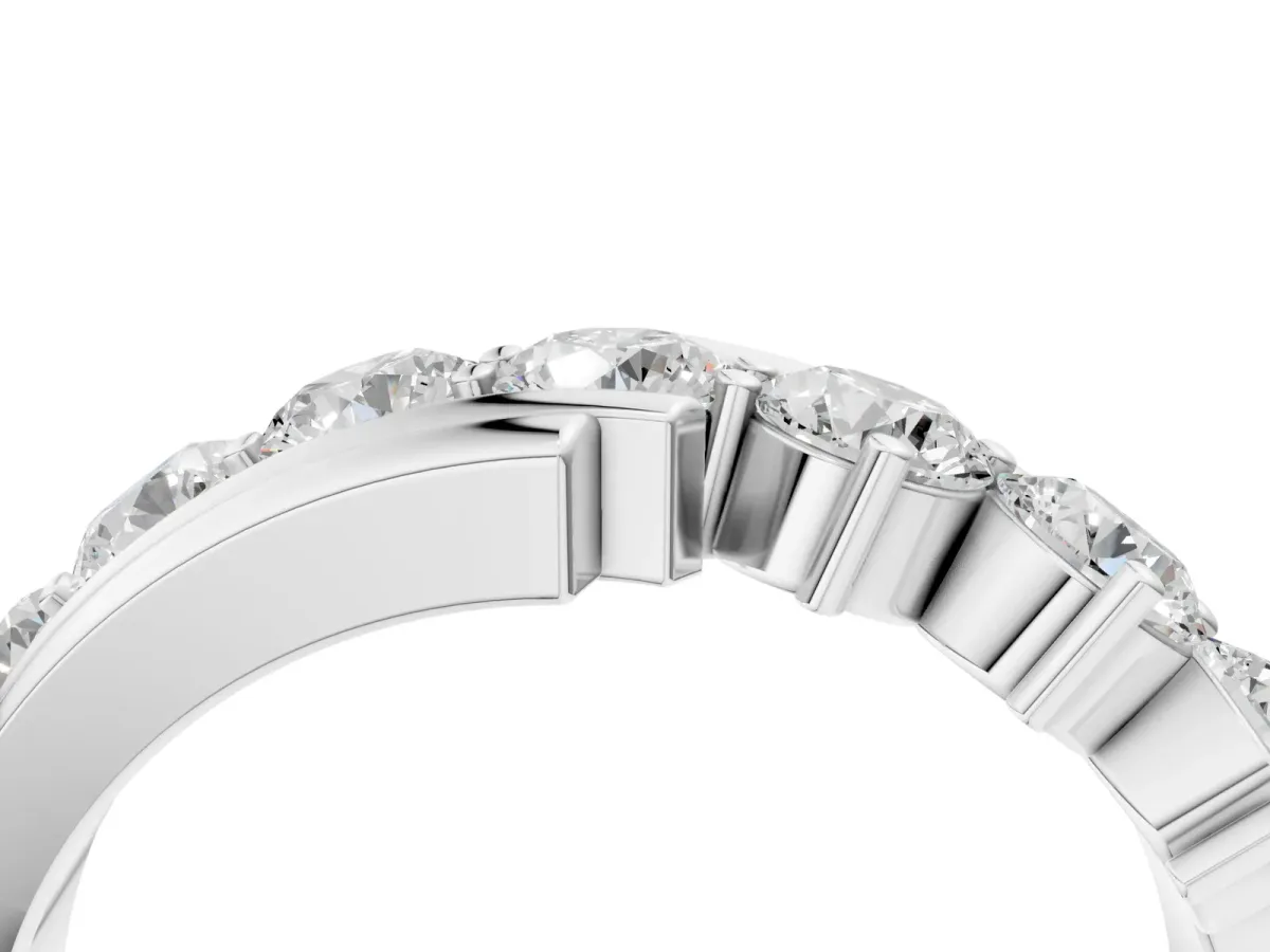 Round Diamond Wave Band with Channel and Shared Prong Setting Platinum