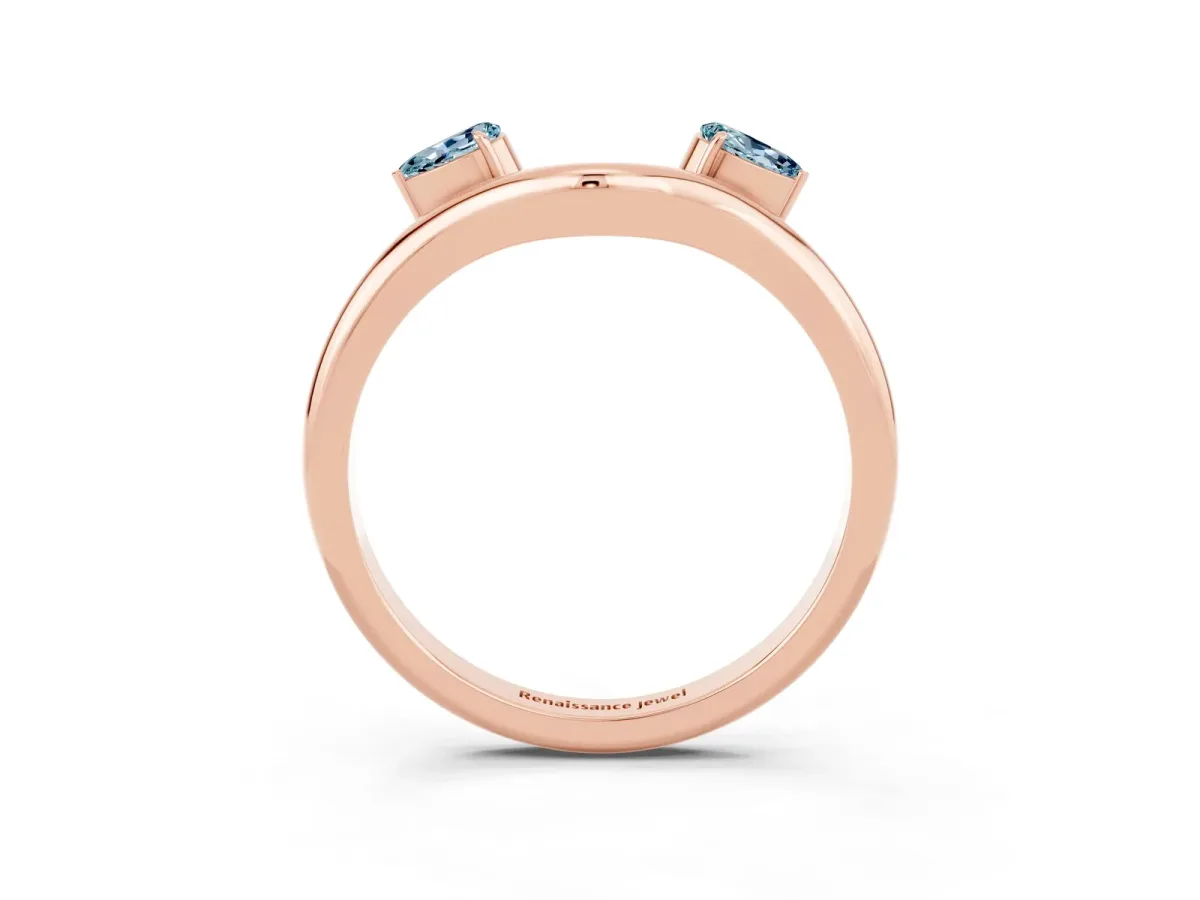 Pear Cut Aquamarine Two-Stone Open Band Ring with Prong Setting Rose gold