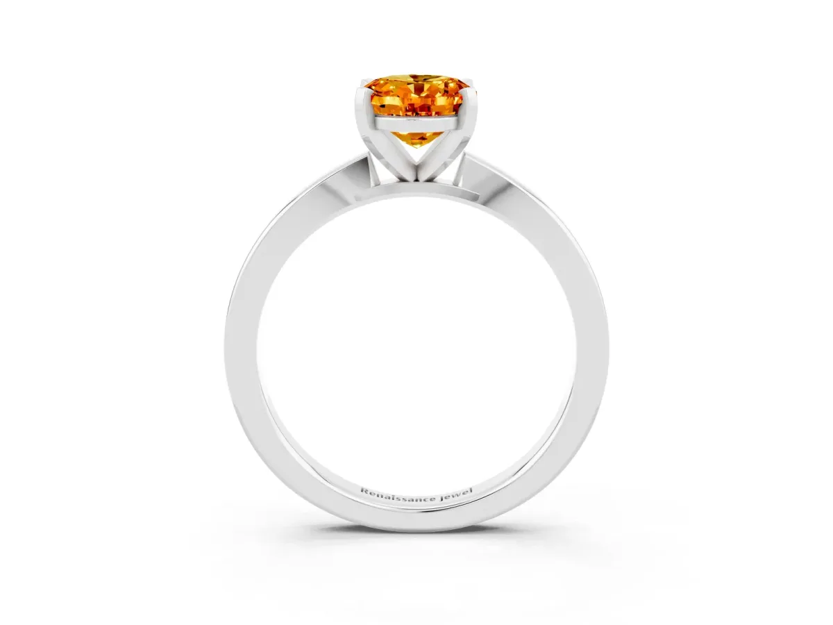 Oval Cut Citrine Solitaire Engagement Ring with Classic Band and Four-Prong Setting Silver
