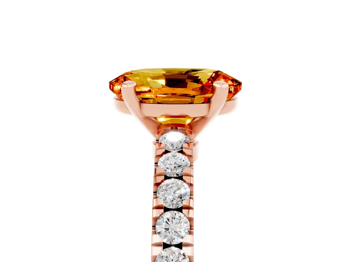 Oval Cut Solitaire Citrine with Pavé Band and Four-Prong Setting Rose gold