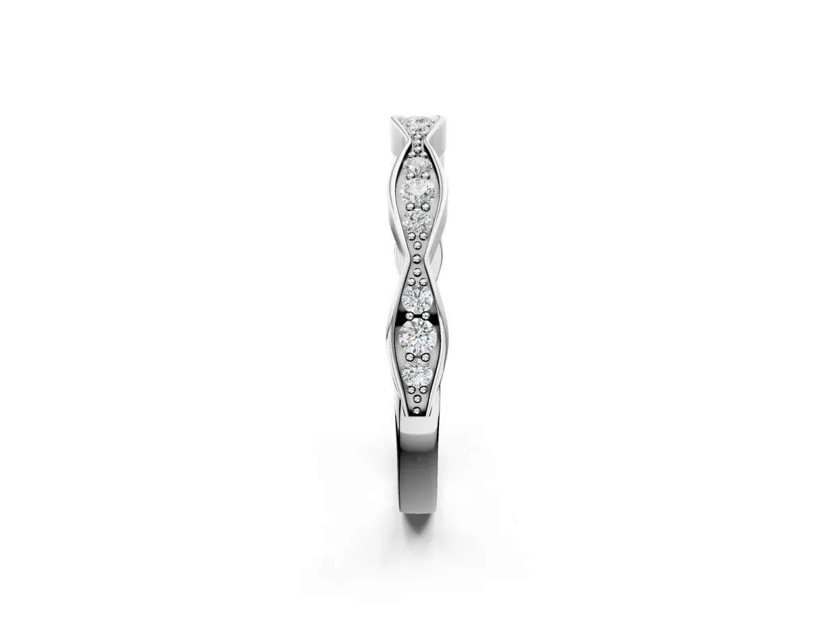 Round Diamond Scalloped Pavé Eternity Band Silver