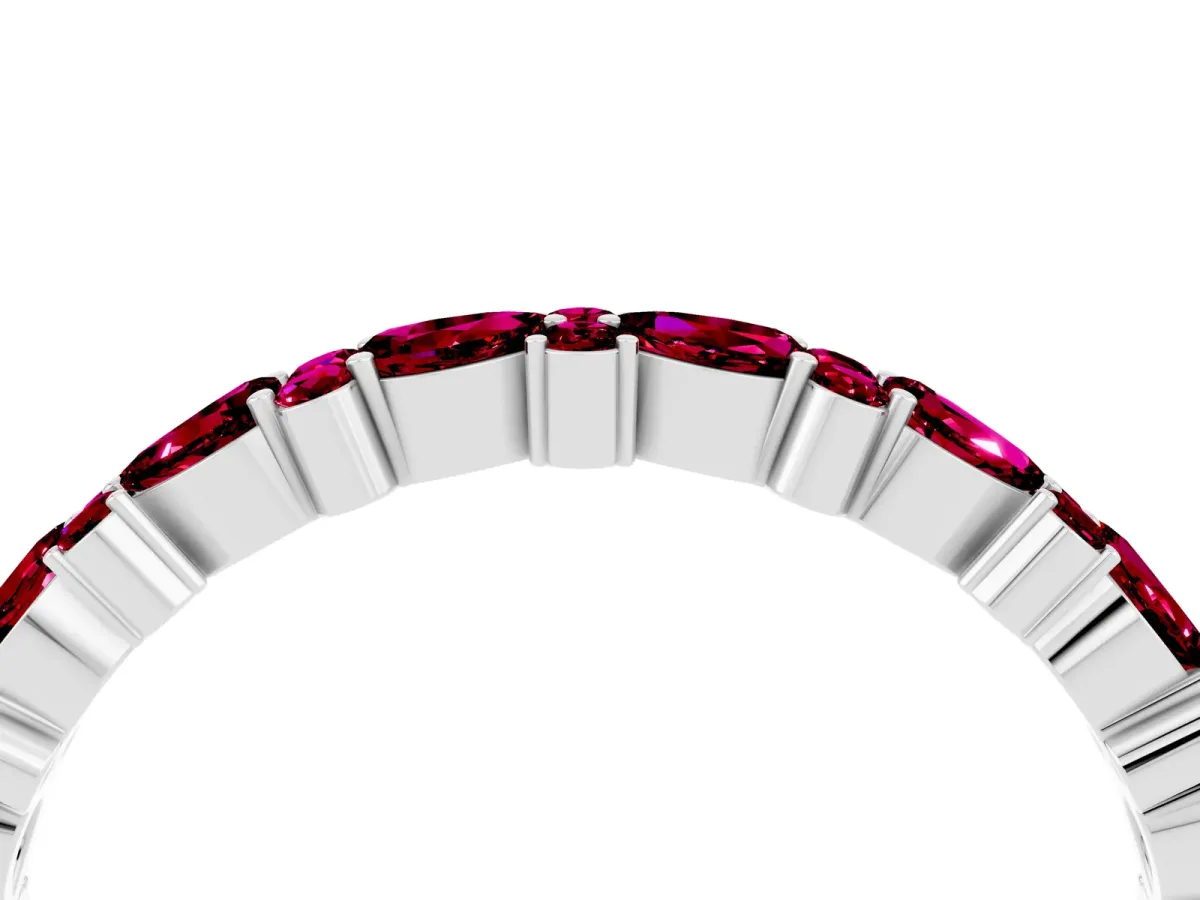Pear and Round Garnet Wedding Band Platinum