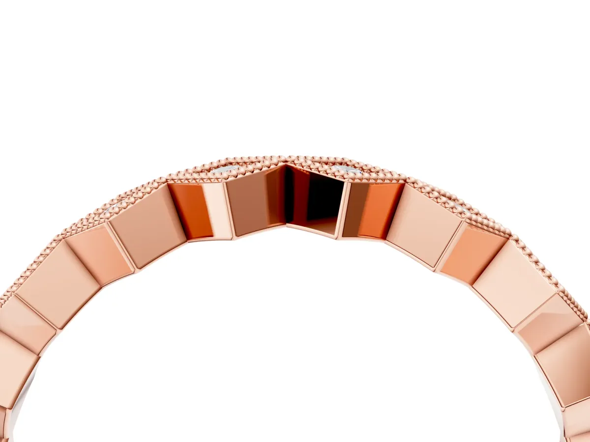 Milgrain Diamond Geometric Stackable Band with Round Cut Stones and Bezel Setting Rose gold