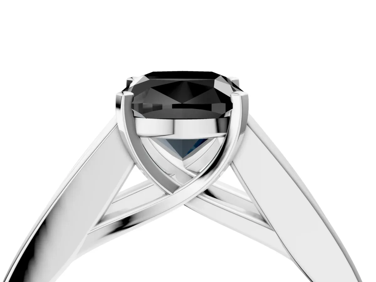 Fancy Black Cushion Cut Cut Channel Set Solitaire Ring with Four-Prong Setting White gold