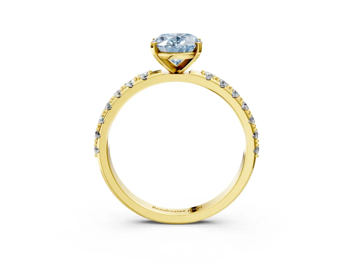 Fancy Blue Oval Cut Diamond Solitaire Pavé Band with Four-Prong Setting Yellow gold
