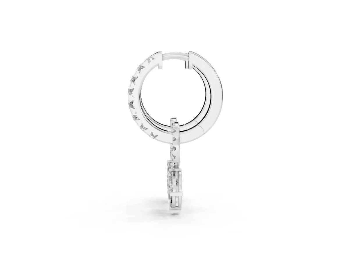 Round and Marquise Diamond Huggie Drop Earrings Silver