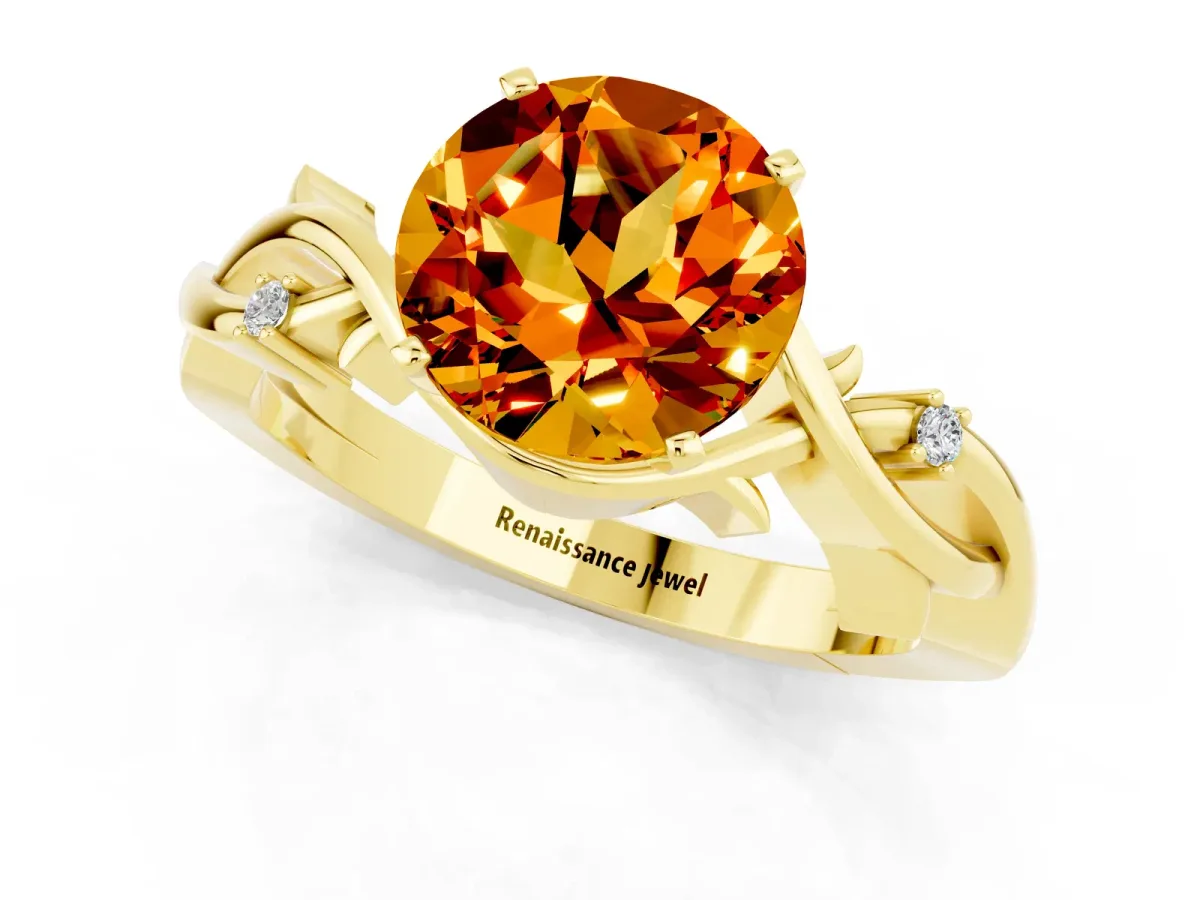 Round Cut Citrine Solitaire Ring with Twisted Band and Prong Setting Yellow gold