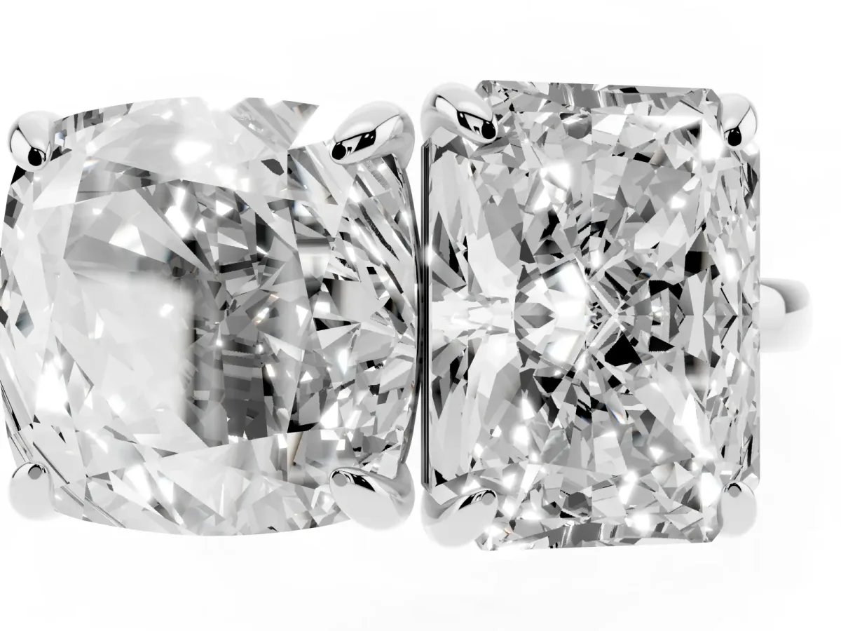Cushion and Radiant Toi Moi Ring with Prong Setting and Plain Band Silver