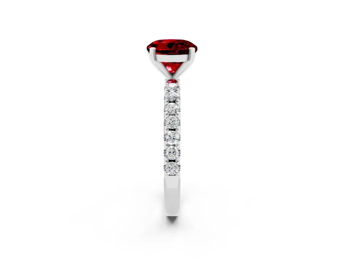 Round Cut Ruby Solitaire Pavé Band with Four-Prong Setting White gold