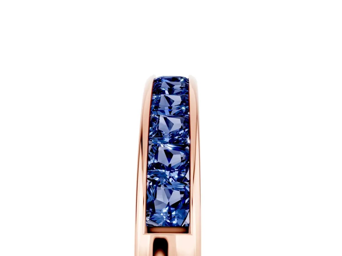 Channel Set Princess Cut Blue Sapphire Eternity Band Rose gold