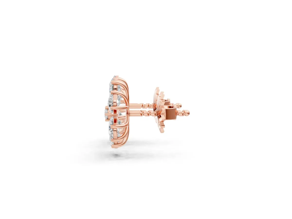 Pear Cut Diamond Floral Cluster Stud Earrings Rose gold