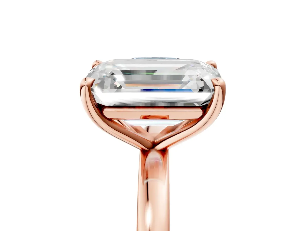 Fancy Blue Cushion Cut and Emerald Cut Toi Moi Ring with Prong Setting Rose gold