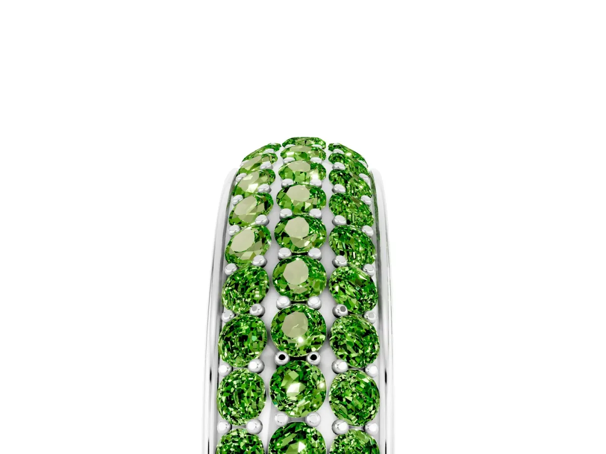 Three-Row Round Peridot Eternity Band with Shared Prong Setting White gold