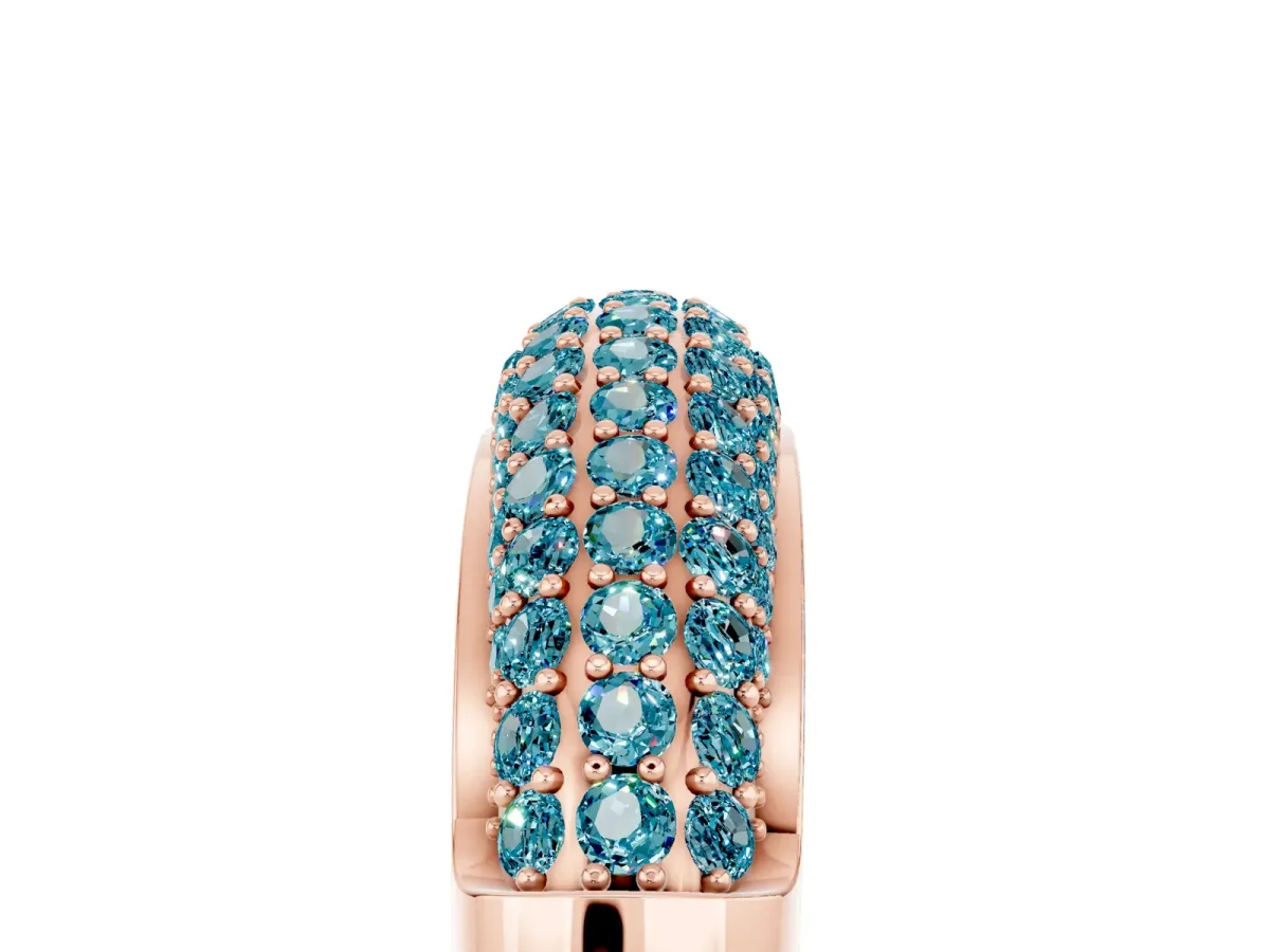 Three-Row Pavé Round Blue Topaz Dome Band Rose gold